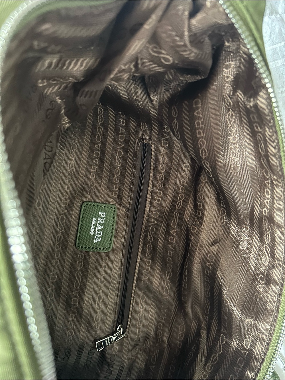 Prada Tessuto nylon shoulder tote bag in Olive Green color. ONLY USED ONCE. - Picture 10 of 14